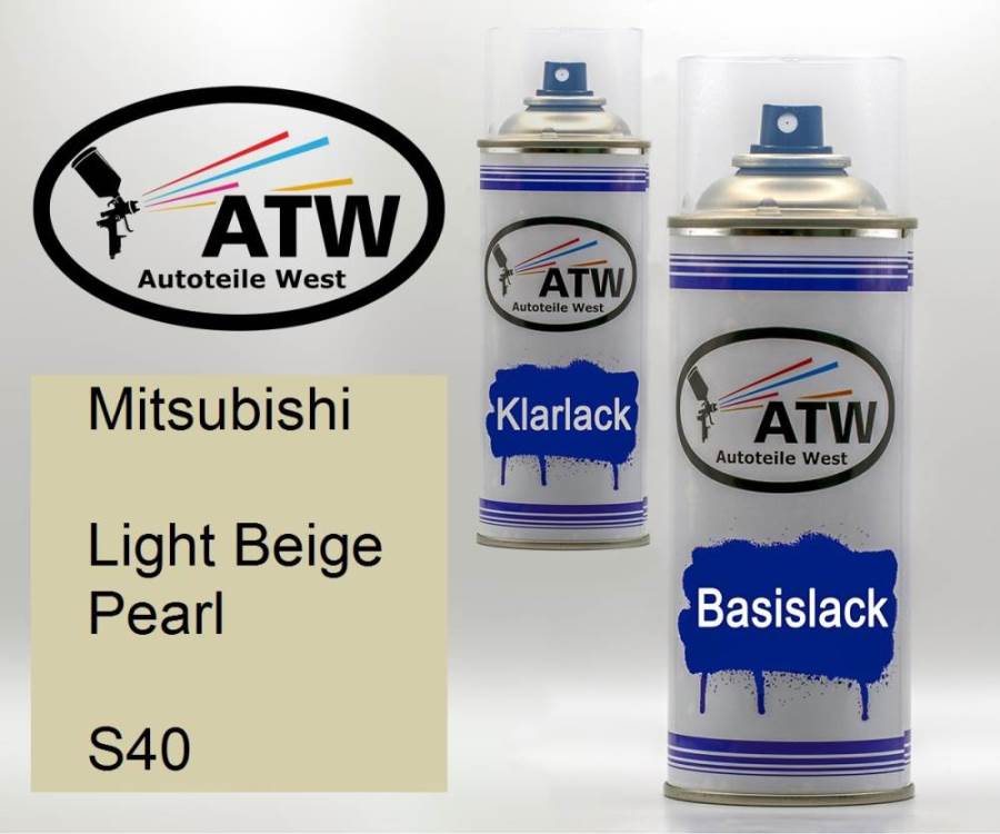Mitsubishi, Light Beige Pearl, S40: 400ml Sprühdose + 400ml Klarlack - Set, von ATW Autoteile West.